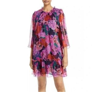 Johnny Was Jade Women’s Visions 100% Silk Pink Floral Flowy Mini Dress Medium